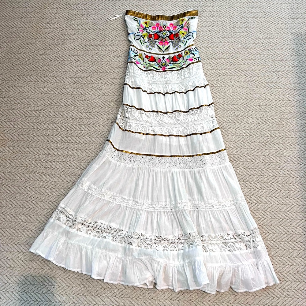 Boston Proper Strapless Embroidered Dress, size XS